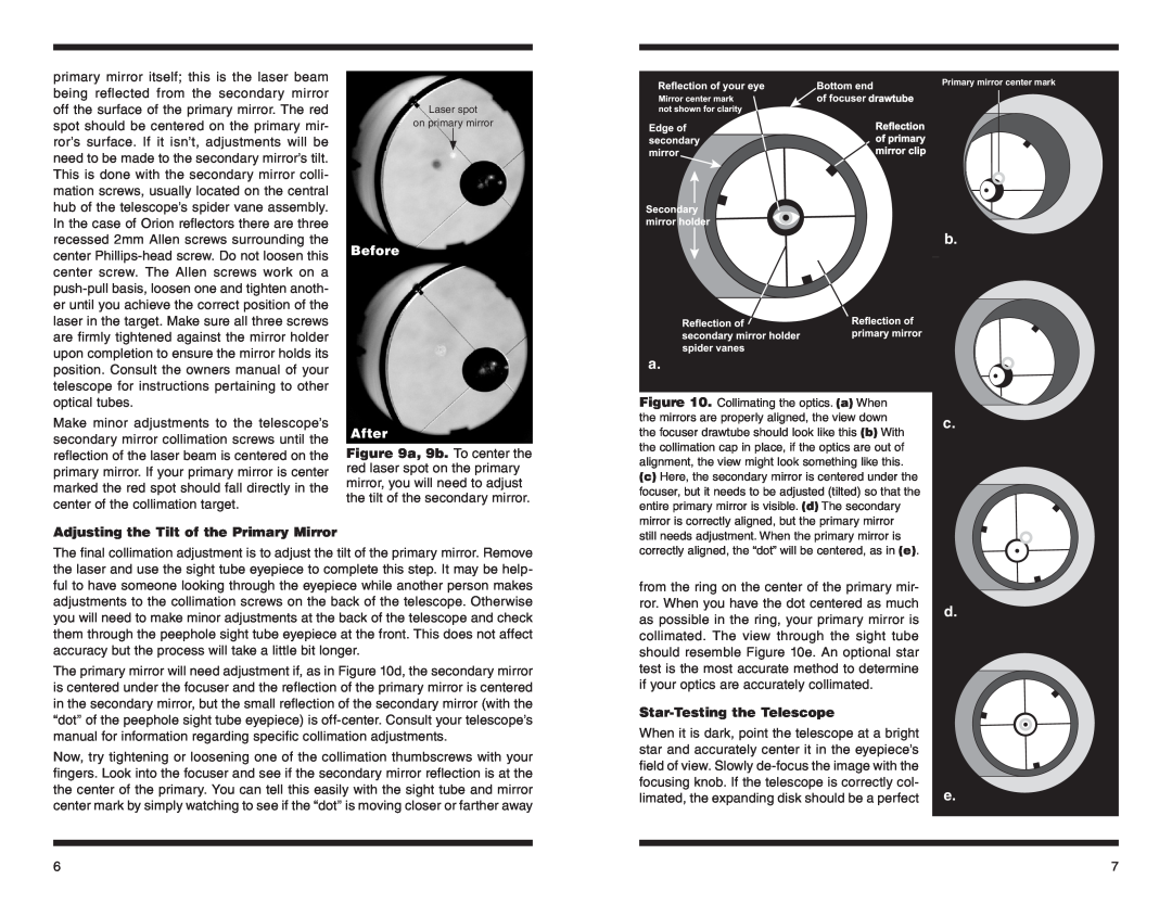 Orion 5684 instruction manual Adjusting the Tilt of the Primary Mirror, Star-Testing the Telescope, Before After 