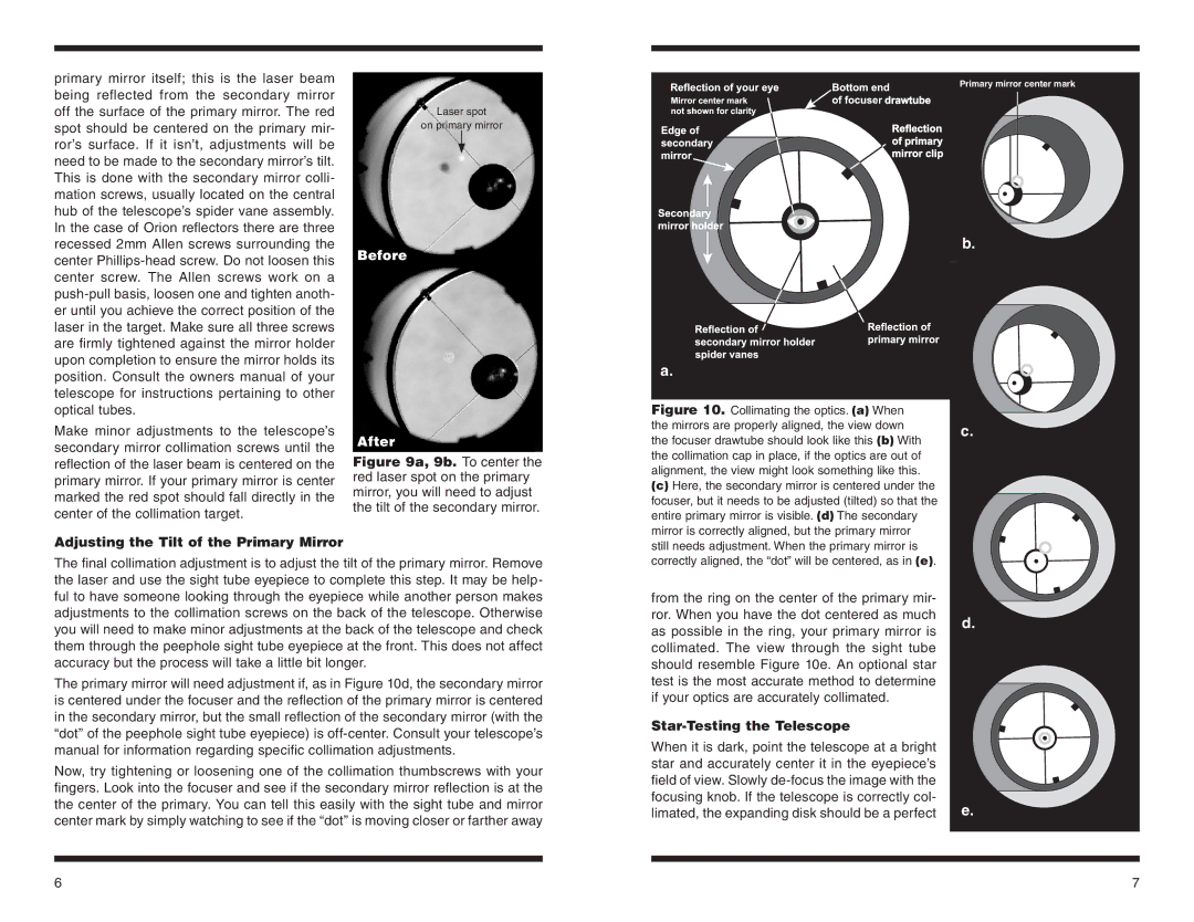 Orion 5684 instruction manual Adjusting the Tilt of the Primary Mirror, Star-Testing the Telescope 