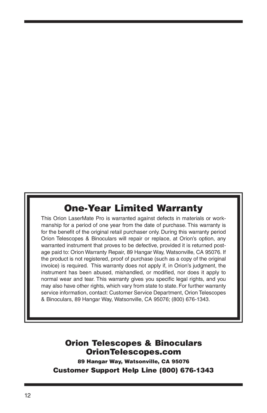 Orion 5684 instruction manual One-Year Limited Warranty 