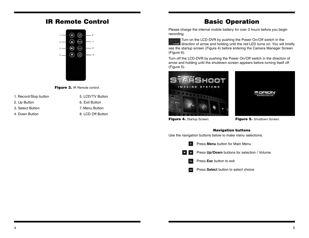 Orion 58125 instruction manual IR Remote Control Basic Operation, Navigation buttons 