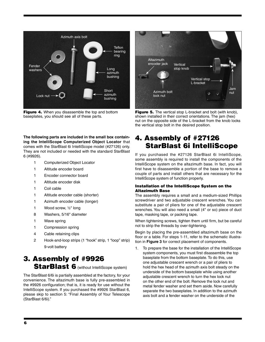 Orion 6/6I instruction manual Assembly of #9926, Assembly of #27126 StarBlast 6i IntelliScope 