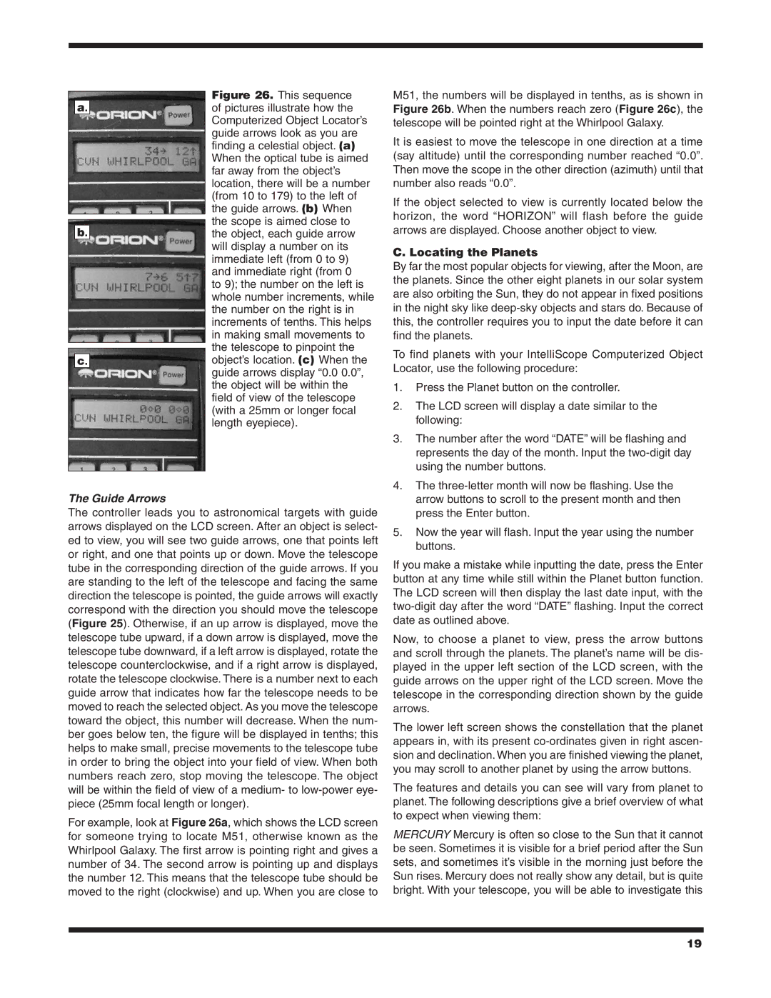 Orion 6/6I instruction manual Guide Arrows, Locating the Planets 