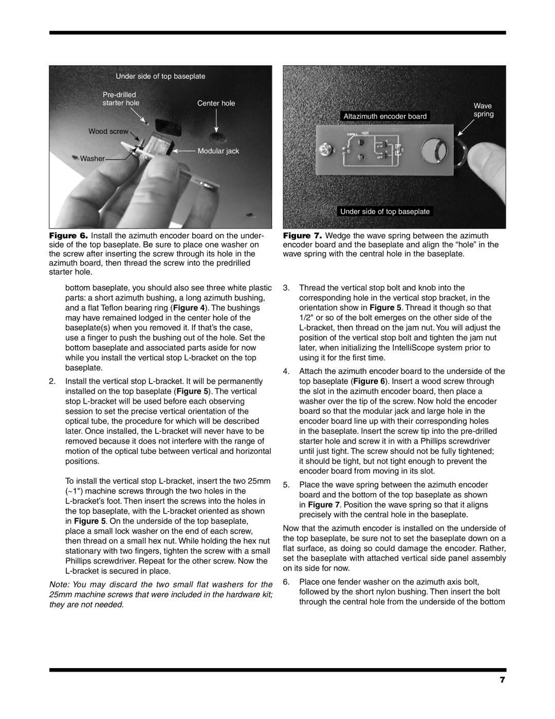 Orion 6/6I instruction manual Under side of top baseplate Pre-drilled starter hole 