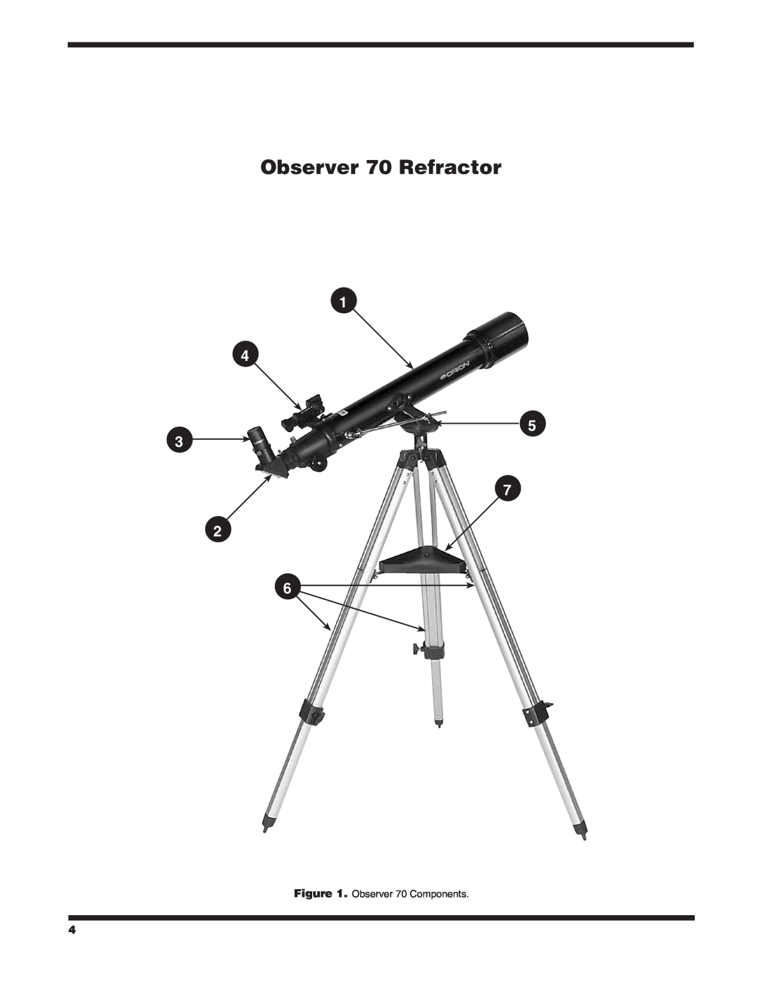 Orion 70MM AZ instruction manual Observer 70 Refractor, 1 4 5 3 7, Observer 70 Components 