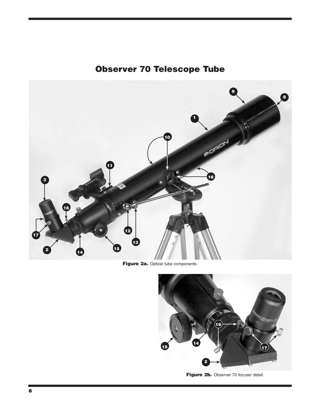 Orion 70MM AZ instruction manual Observer 70 Telescope Tube, b. Observer 70 focuser detail 