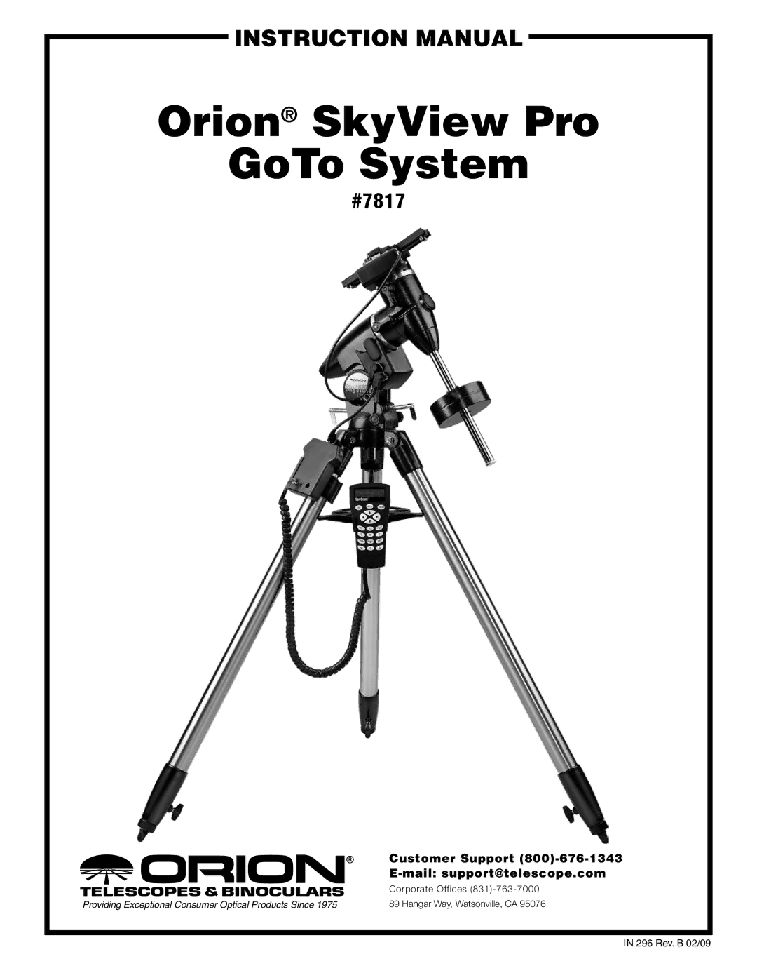 Orion instruction manual Orion SkyView Pro GoTo System, #7817 