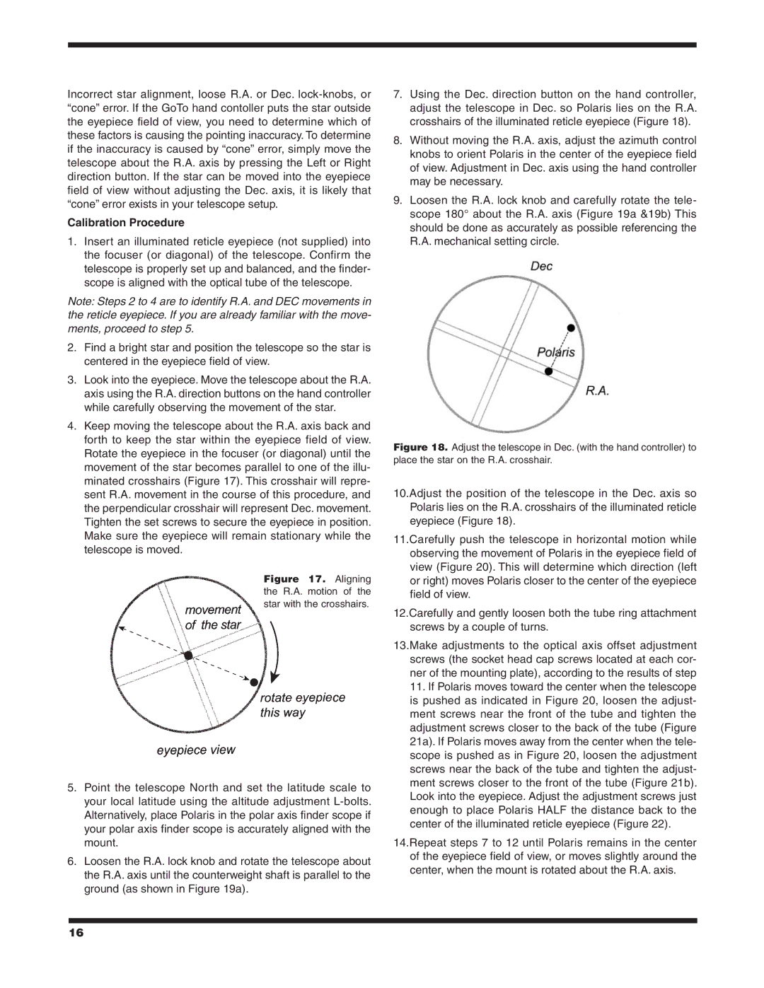 Orion 7817 instruction manual Calibration Procedure, Aligning the R.A. motion of the star with the crosshairs 