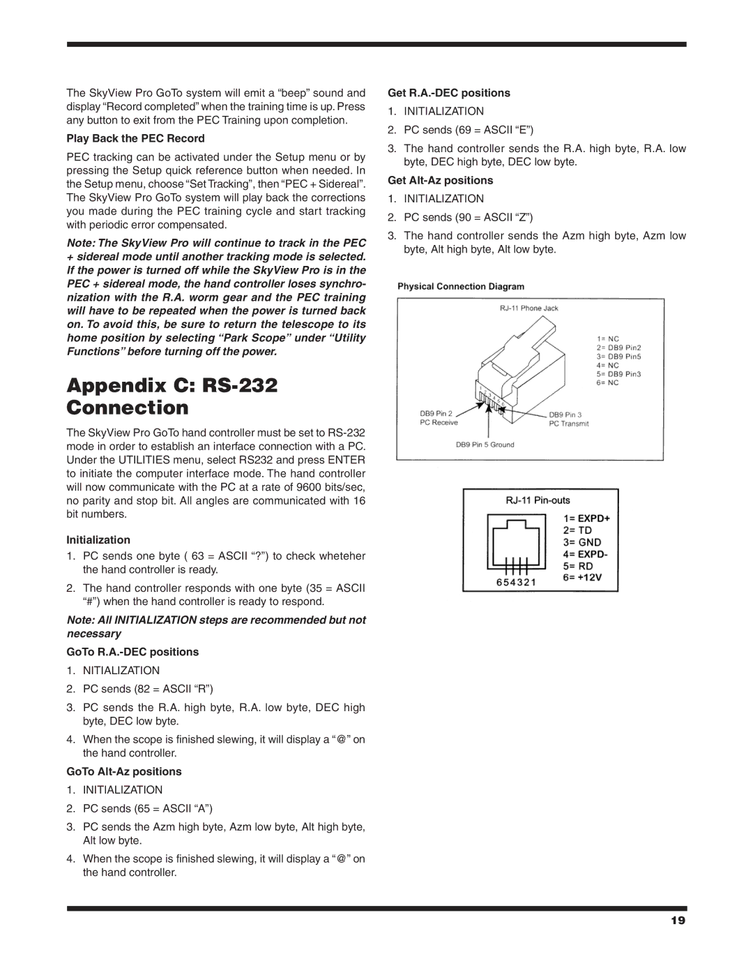 Orion 7817 instruction manual Appendix C RS-232 Connection 