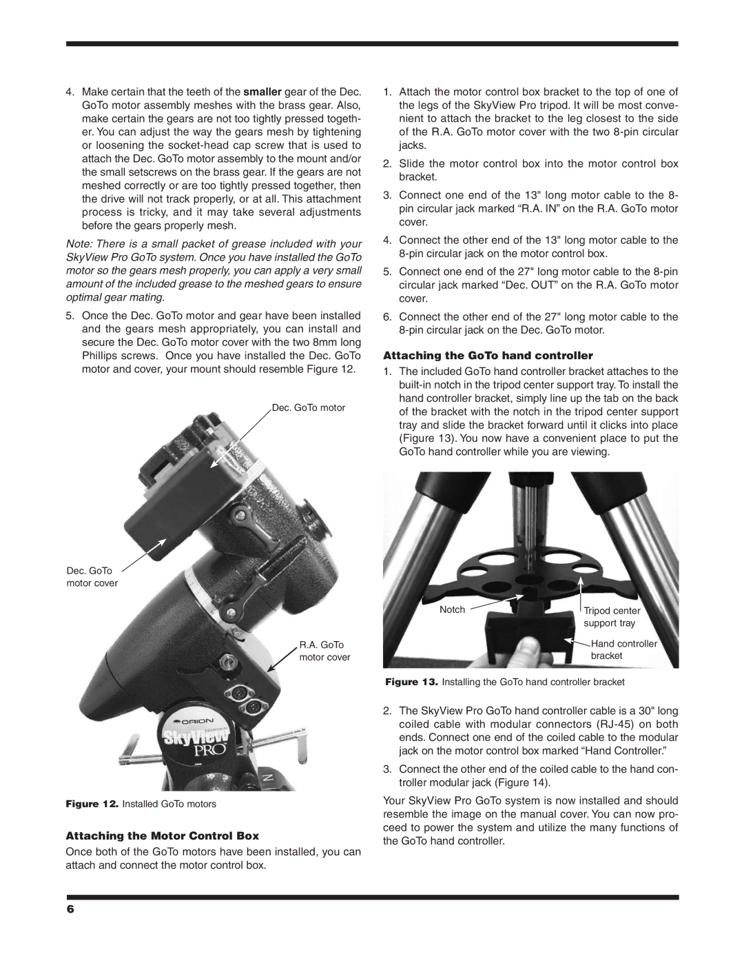 Orion 7817 instruction manual Attaching the GoTo hand controller, Attaching the Motor Control Box 