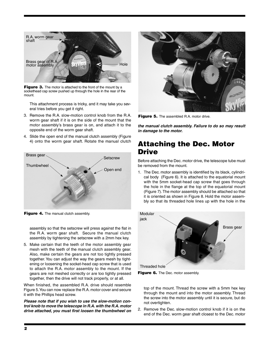 Orion 7832 manual Attaching the Dec. Motor Drive, Assembled R.A. motor drive 