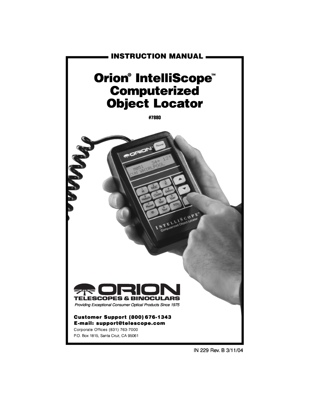Orion instruction manual Orion IntelliScope Computerized Object Locator, Instruction Manual, #7880 