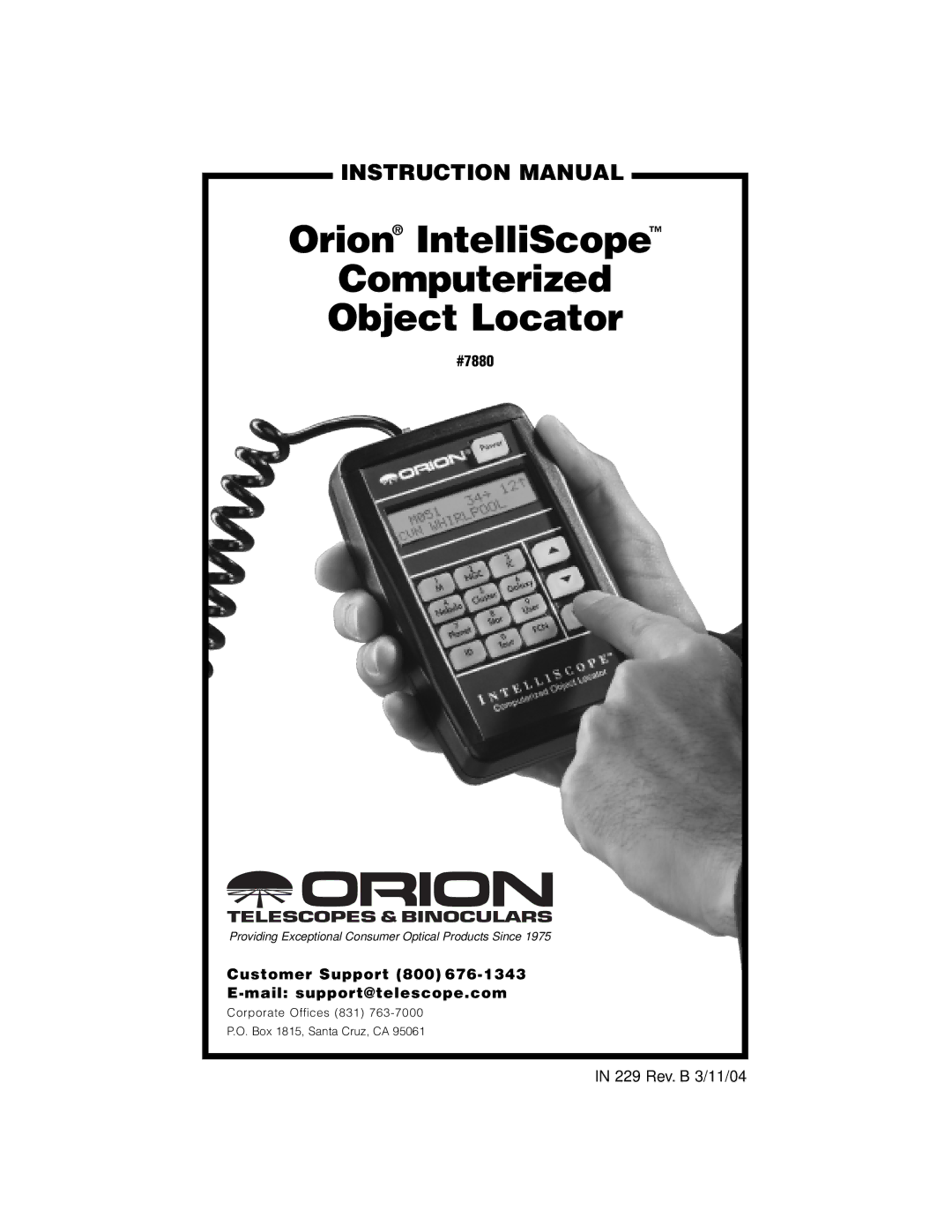 Orion 7880 instruction manual Orion IntelliScope Computerized Object Locator 