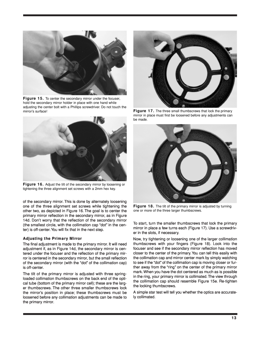 Orion 8 EQ instruction manual Adjusting the Primary Mirror 