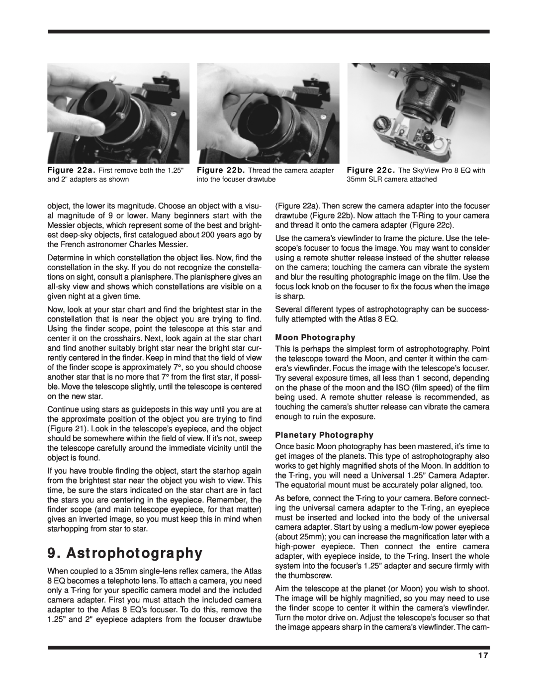 Orion 8 EQ instruction manual Astrophotography, Moon Photography, Planetary Photography 