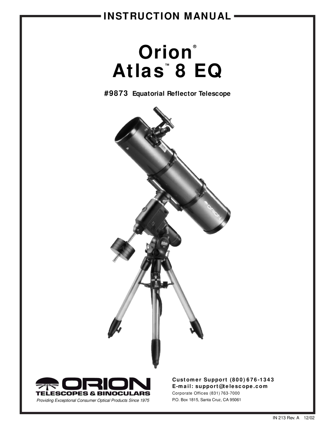 Orion instruction manual Orion Atlas 8 EQ 