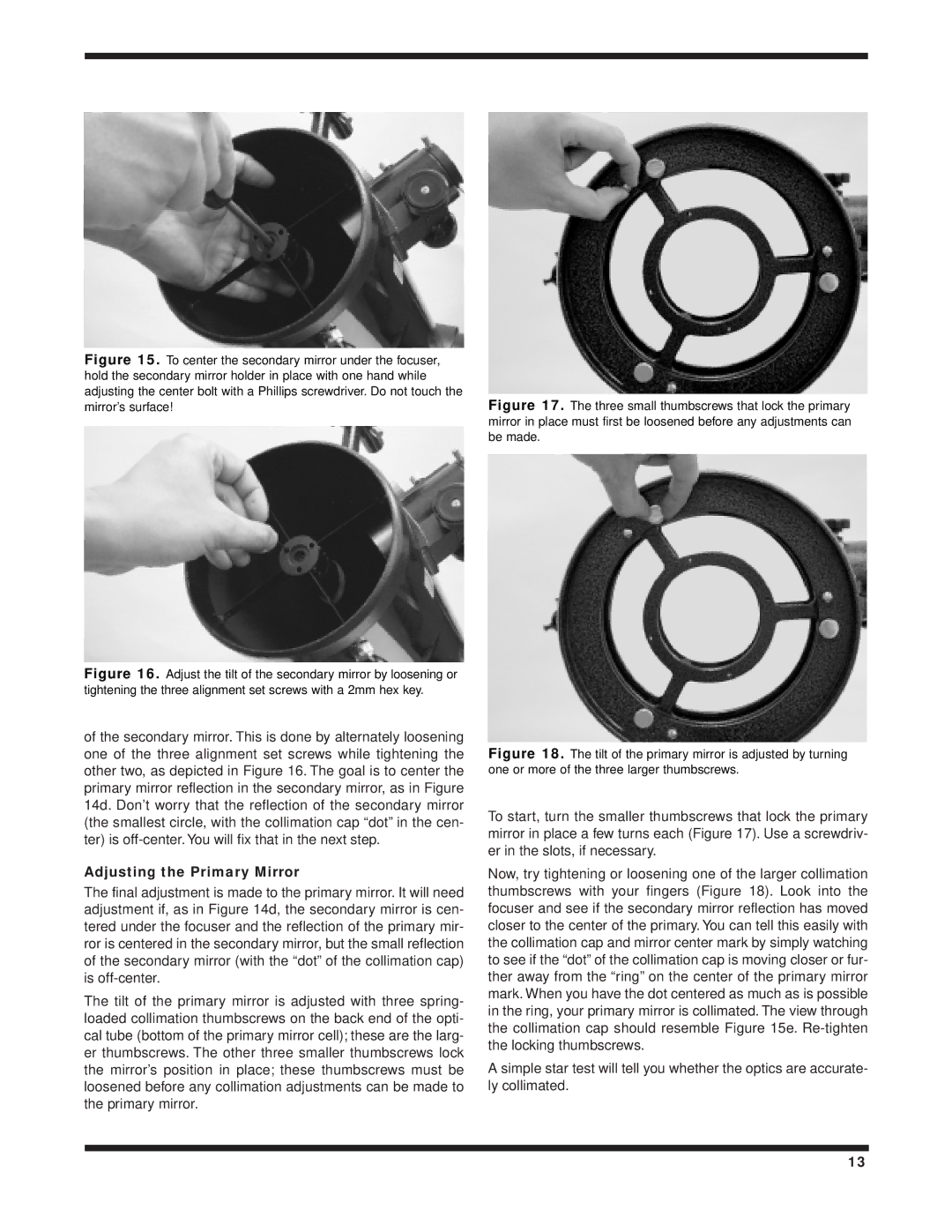 Orion 8 EQ instruction manual Adjusting the Primary Mirror 