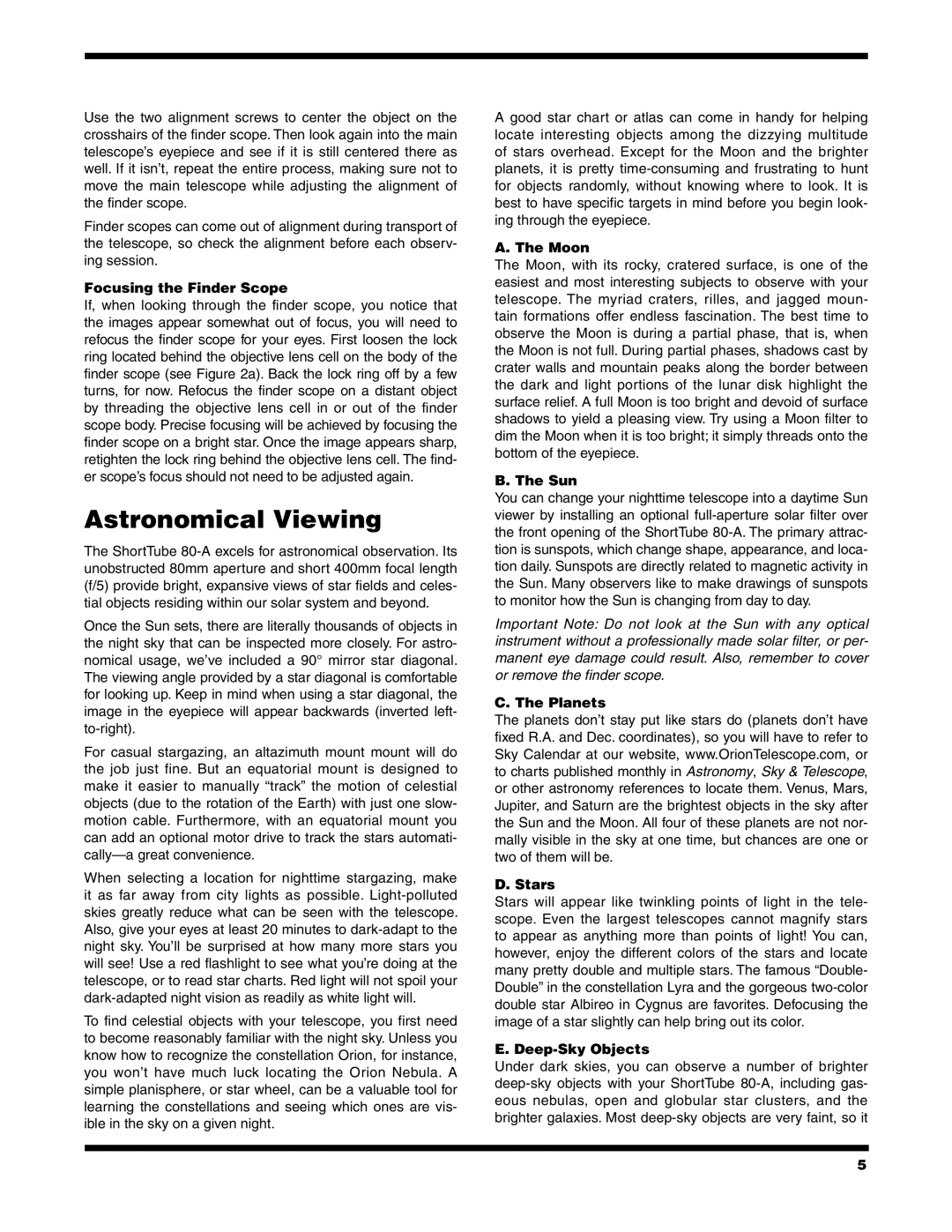 Orion 80-A instruction manual Astronomical Viewing 