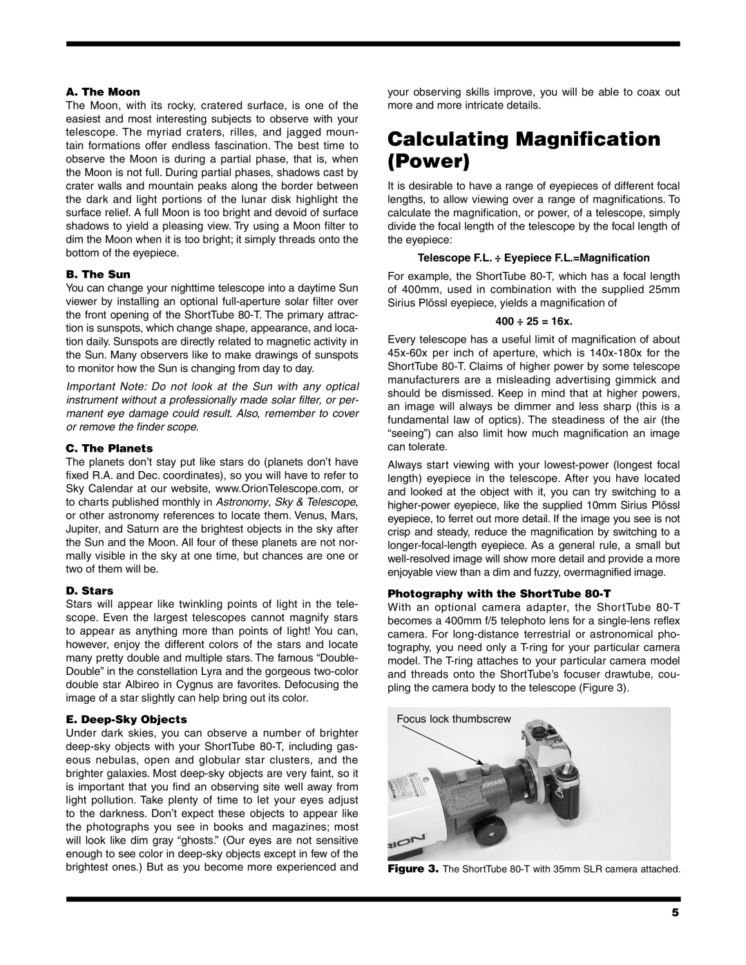 Orion 80-T instruction manual Calculating Magnification Power 