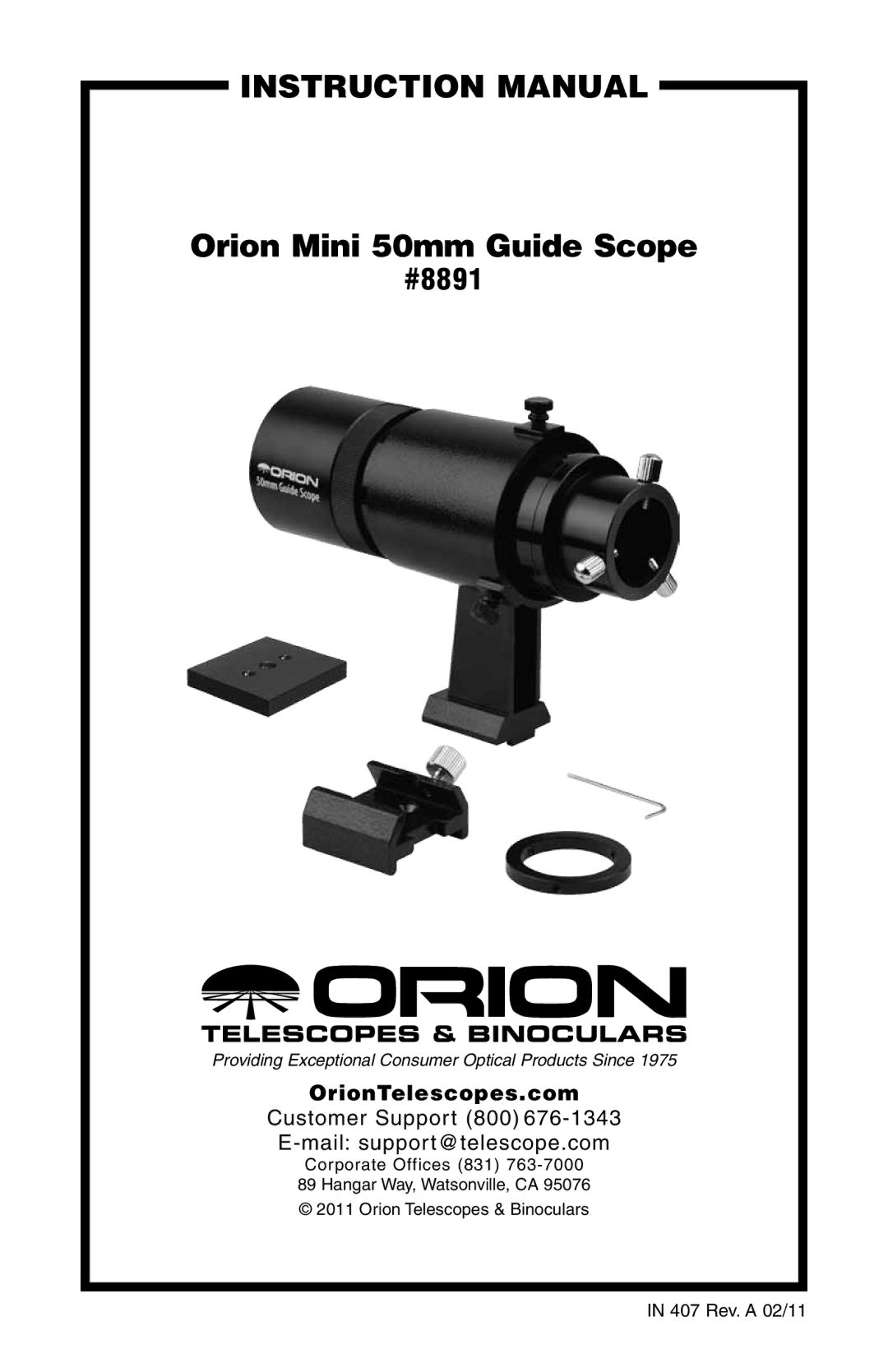 Orion instruction manual Orion Mini 50mm Guide Scope, #8891 