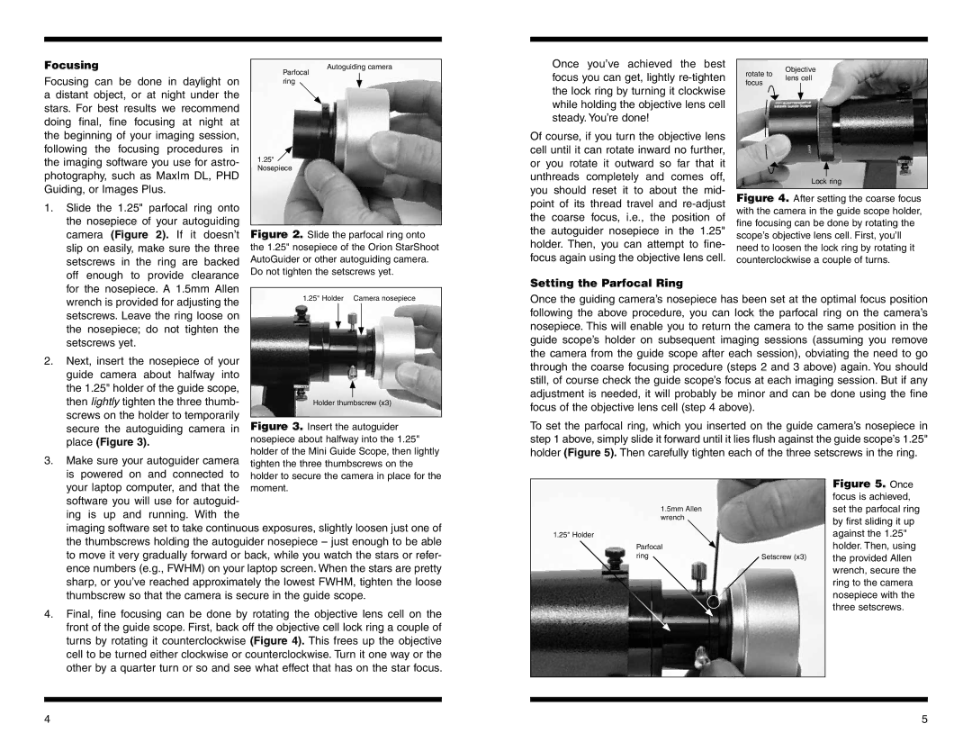 Orion 8891 instruction manual Focusing, Setting the Parfocal Ring, Place Figure 