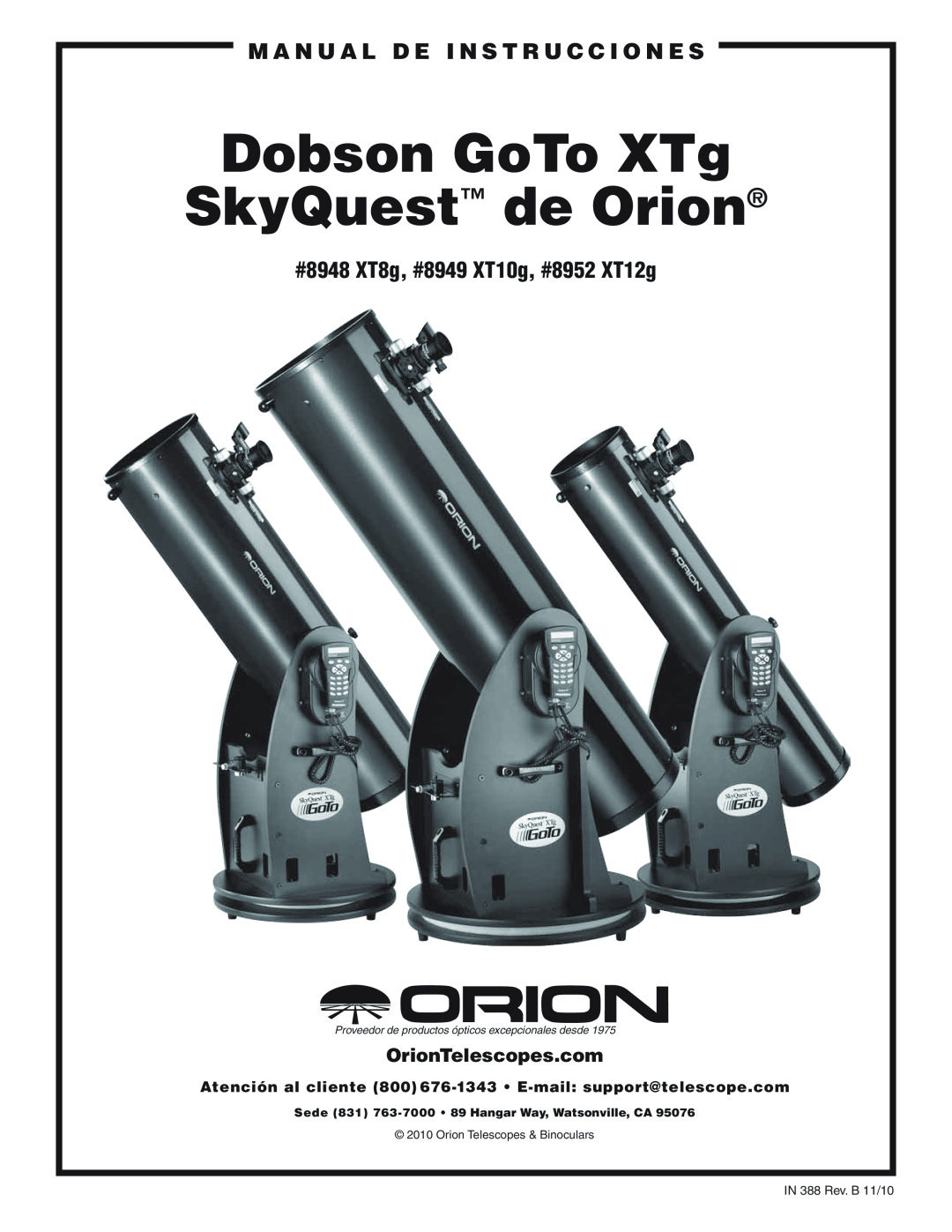 Orion #8948 XT8G, #8952 XT12G manual M A N U A L D E I N S T R U C C I O N E S, #8948 XT8g, #8949 XT10g, #8952 XT12g 