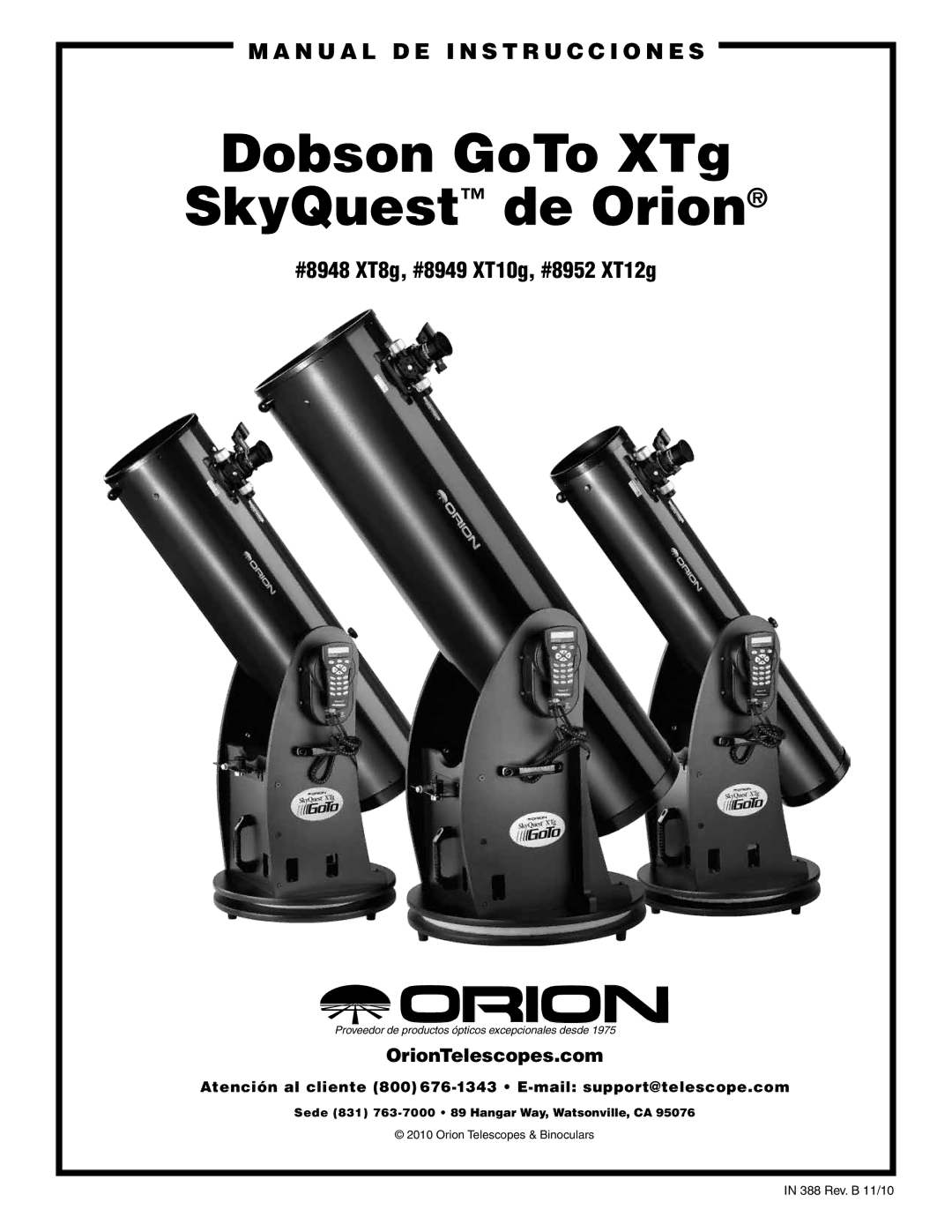 Orion #8948 XT8G, #8952 XT12G, #8949 XT10G manual Dobson GoTo XTg SkyQuest de Orion 