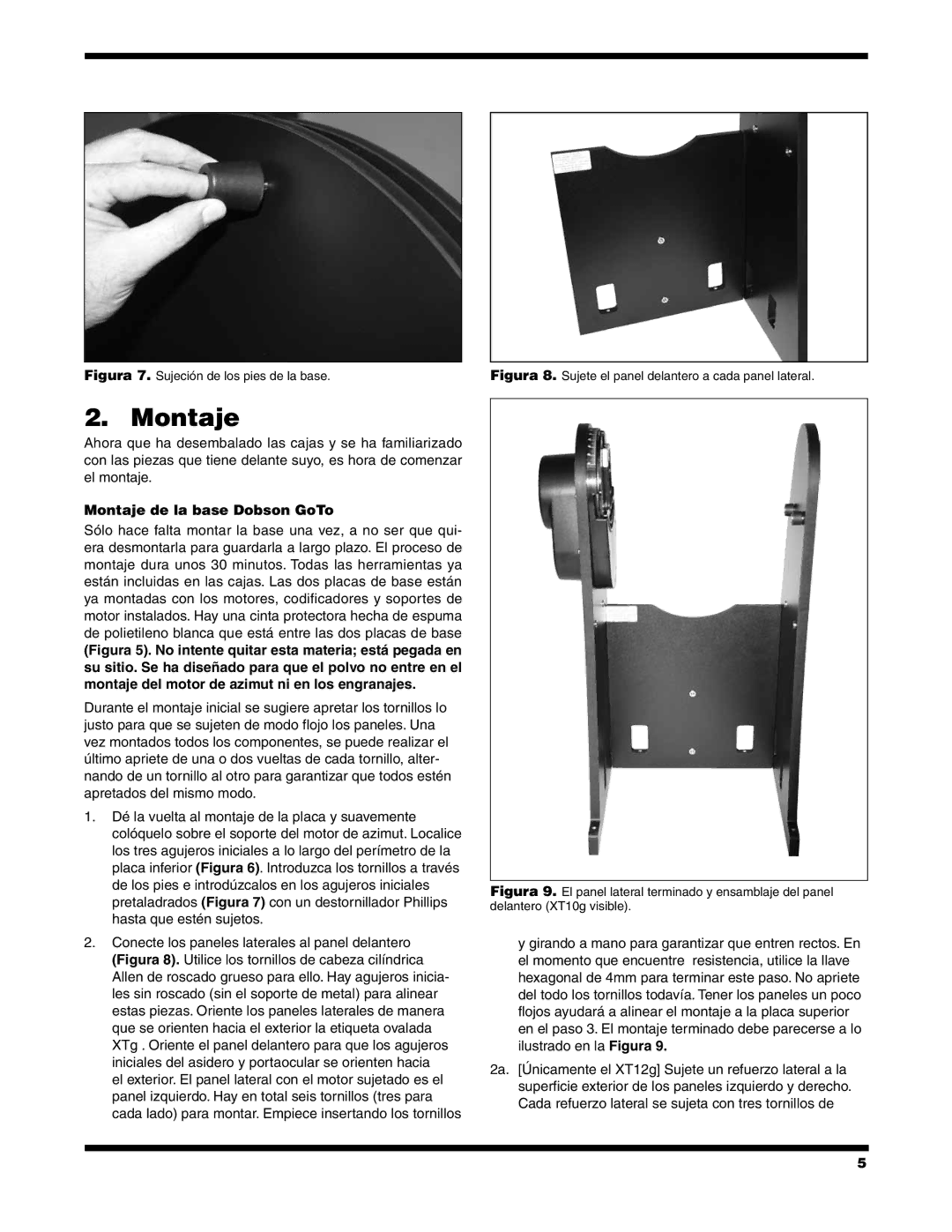 Orion #8949 XT10G, #8952 XT12G, #8948 XT8G manual Montaje de la base Dobson GoTo 