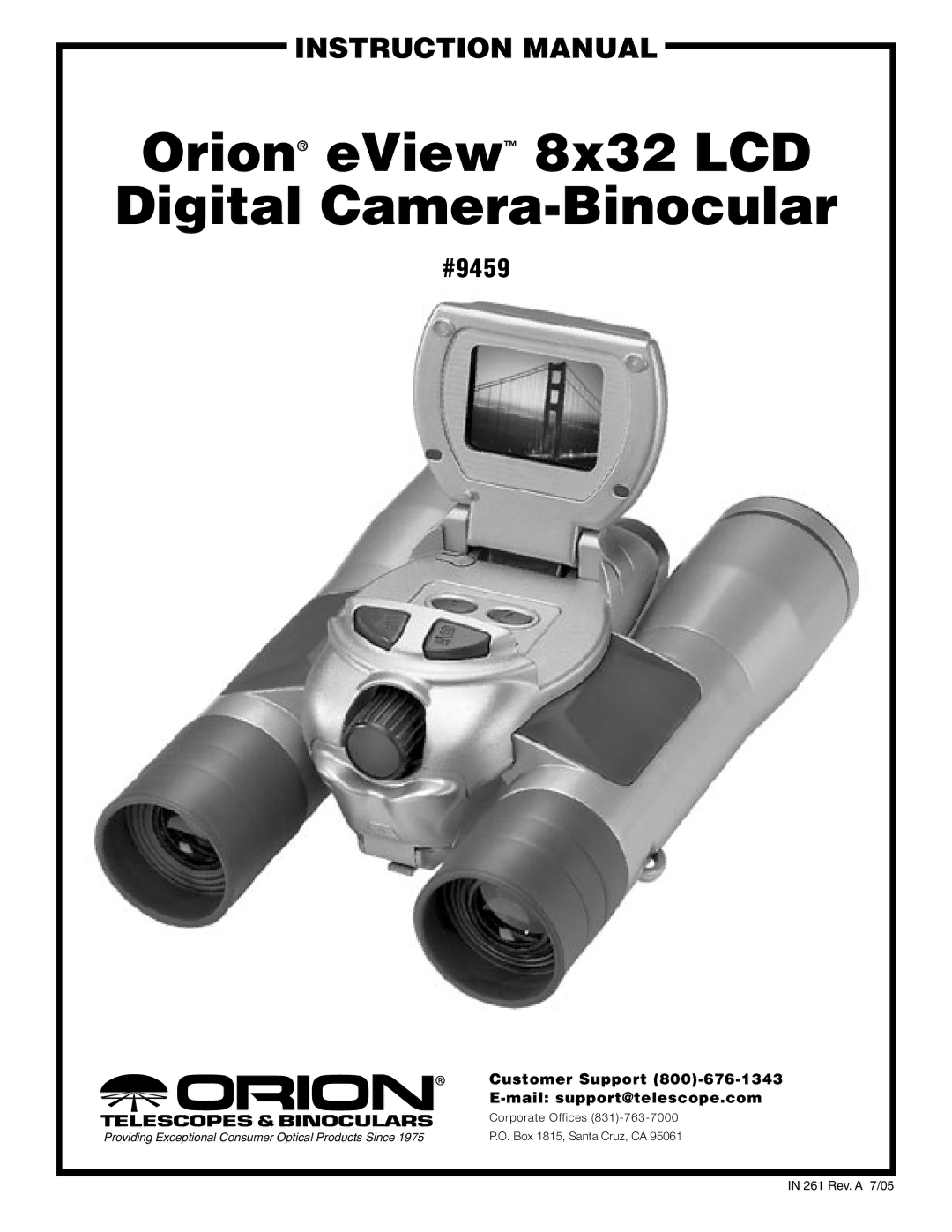 Orion instruction manual Orion eView 8x32 LCD Digital Camera-Binocular, #9459 