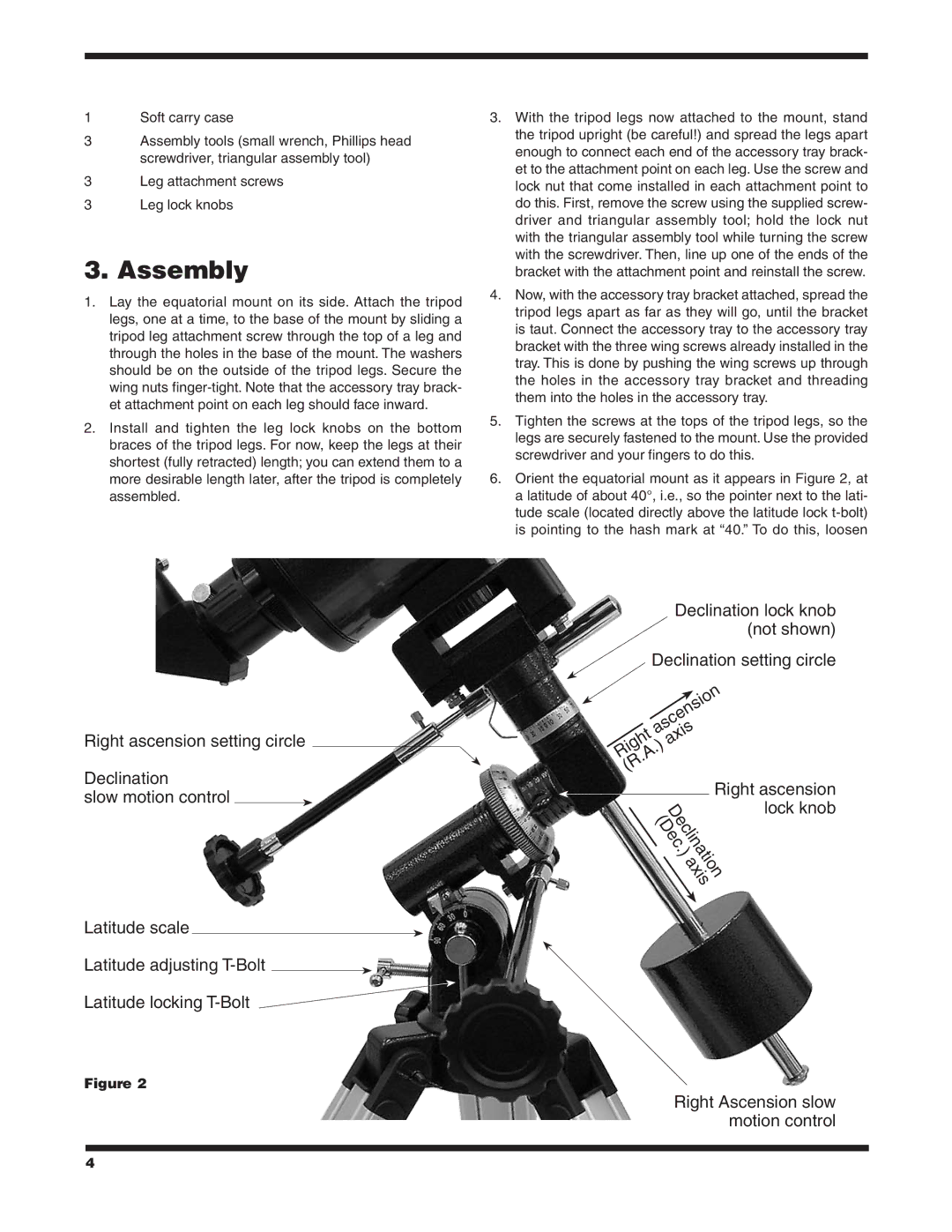 Orion 90 EQ instruction manual Assembly, Axis 