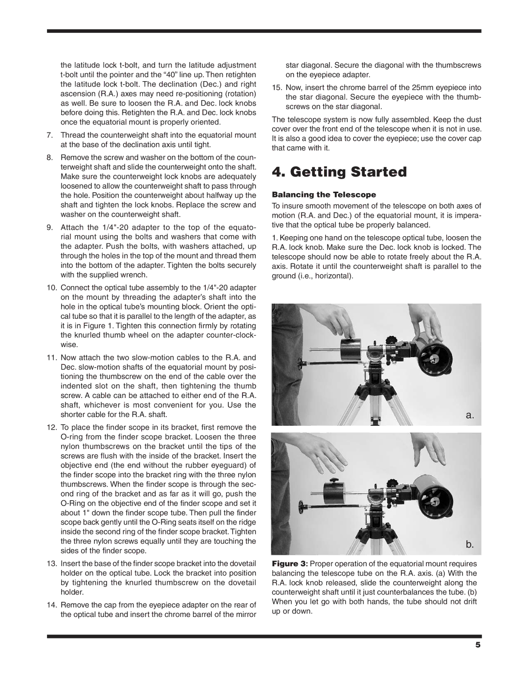 Orion 90 EQ instruction manual Getting Started, Balancing the Telescope 