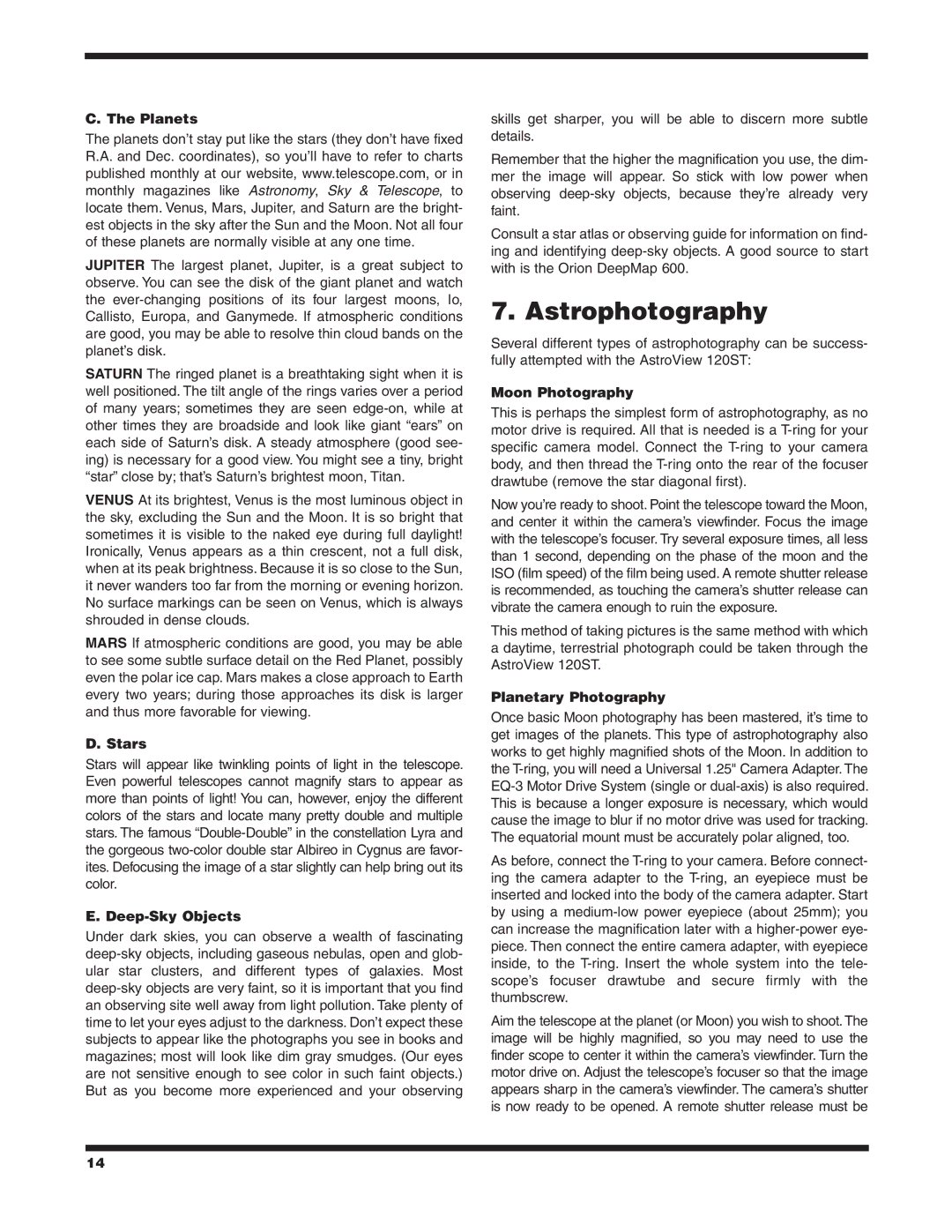 Orion 9005, 120ST EQ instruction manual Astrophotography 