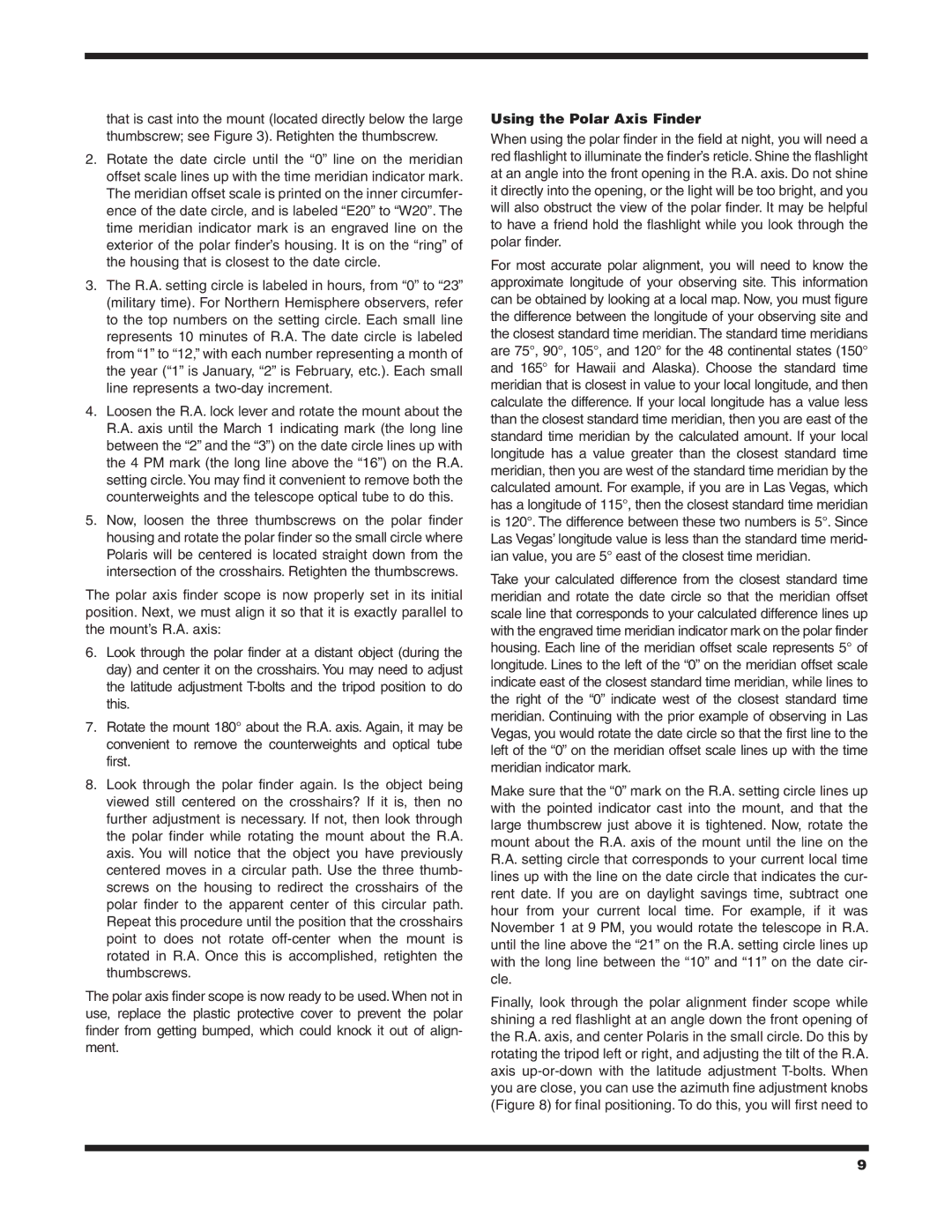 Orion 120ST EQ, 9005 instruction manual Using the Polar Axis Finder 