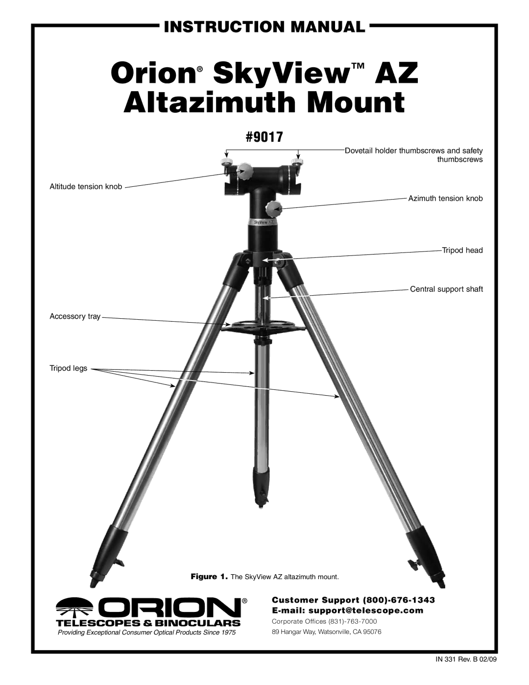 Orion instruction manual Orion SkyView AZ Altazimuth Mount, #9017 