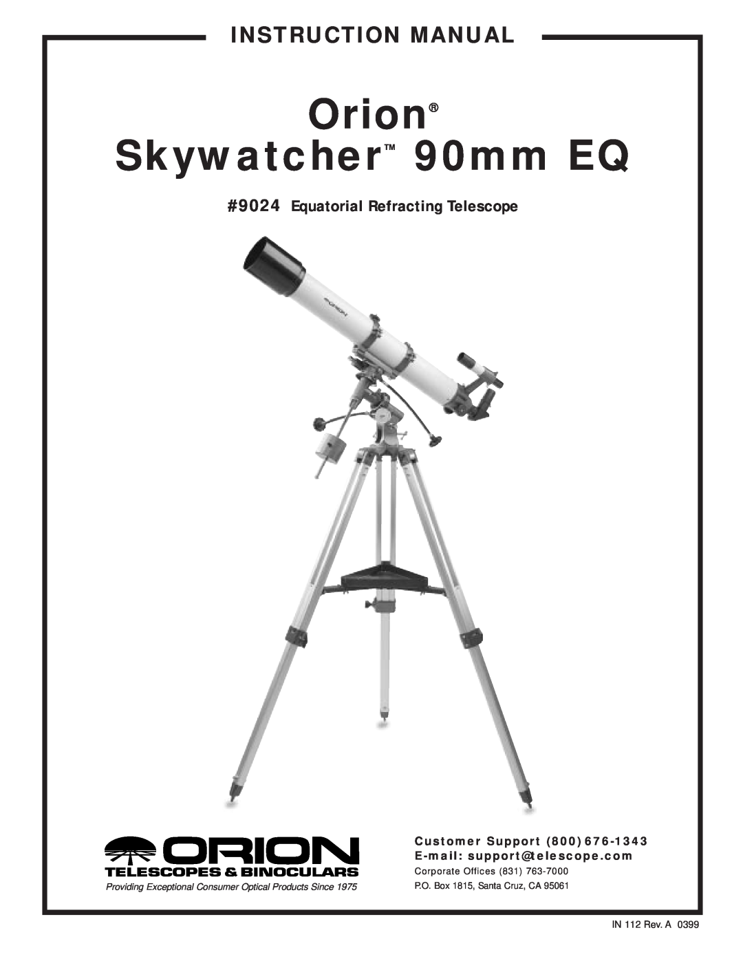 Orion 9086, 9025 instruction manual Orion, Skywatcher, 90mm EQ, Instruction Manual, #9024 Equatorial Refracting Telescope 