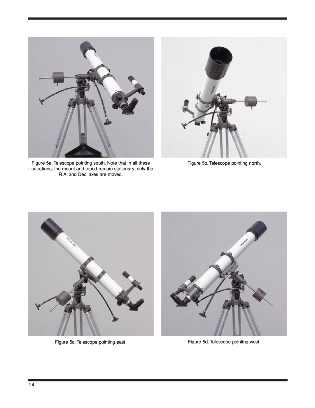 Orion 9024 b. Telescope pointing north, c. Telescope pointing east, a. Telescope pointing south. Note that in all these 