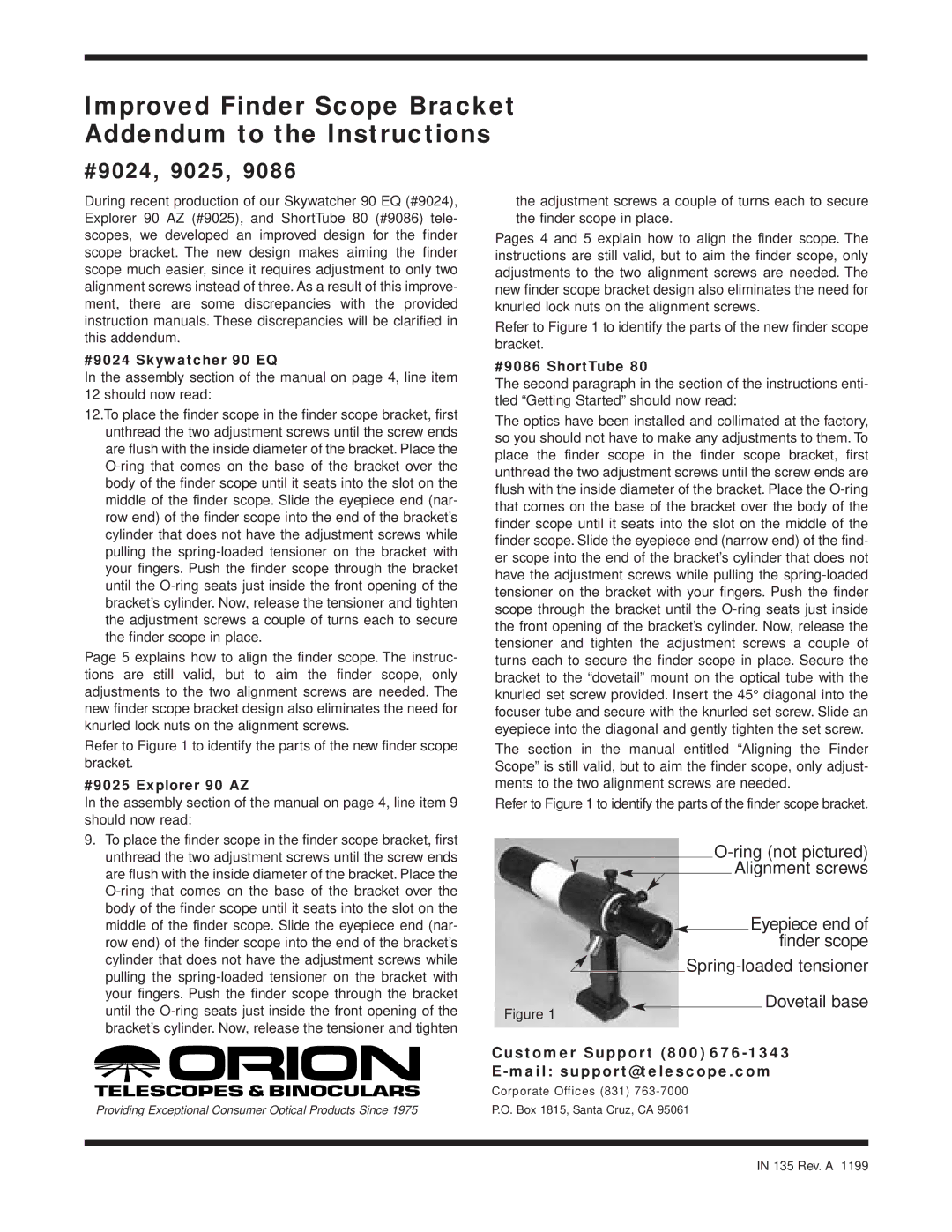 Orion instruction manual #9024 Skywatcher 90 EQ, #9025 Explorer 90 AZ, #9086 ShortTube 