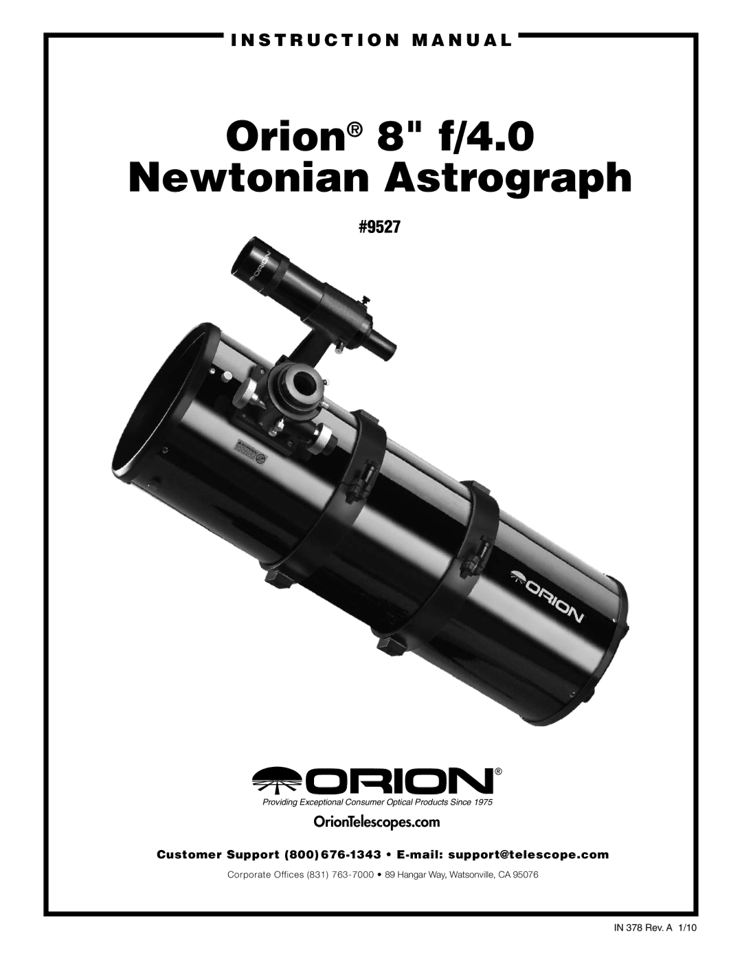 Orion 9527 instruction manual Orion 8 f/4.0 Newtonian Astrograph 