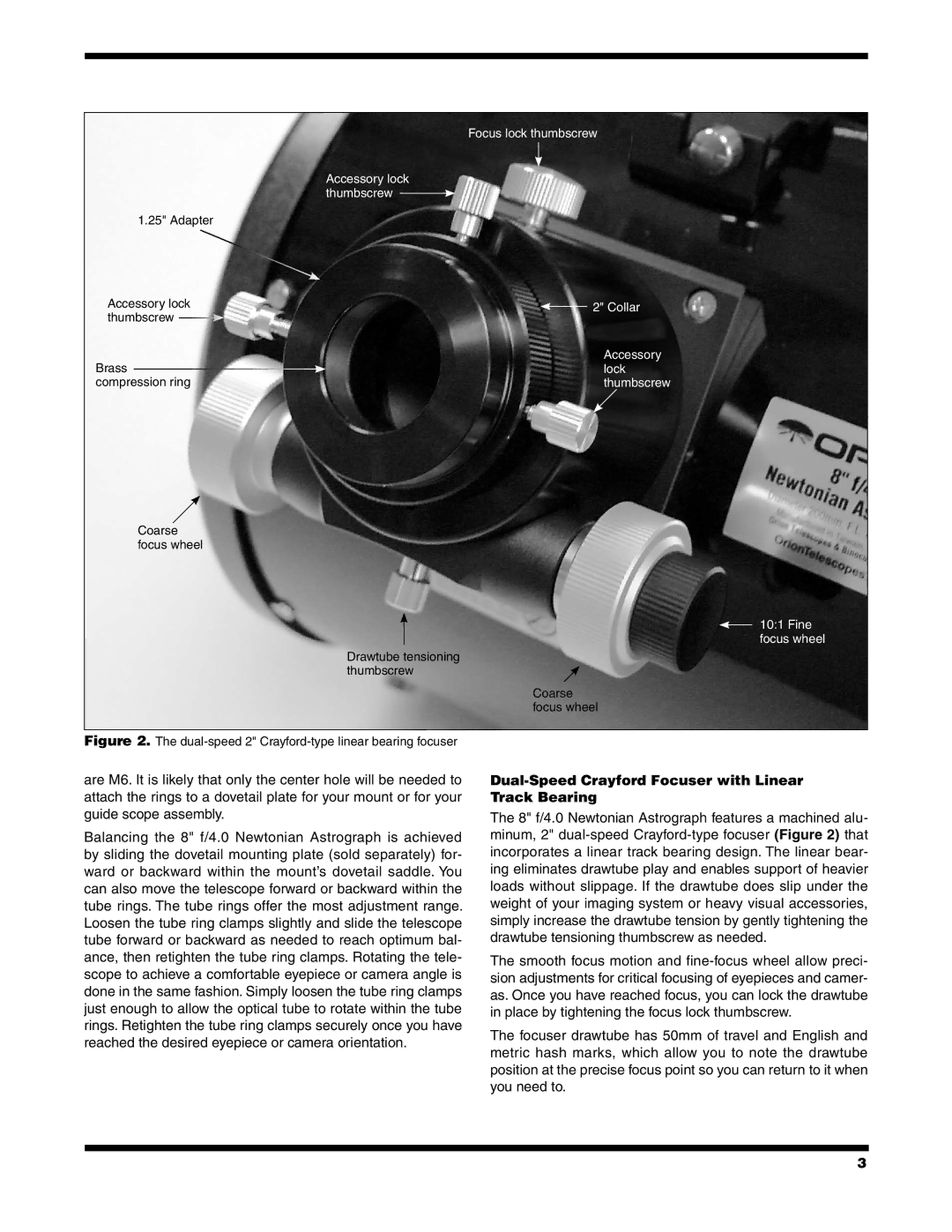 Orion 9527 Dual-Speed Crayford Focuser with Linear Track Bearing, Dual-speed 2 Crayford-type linear bearing focuser 