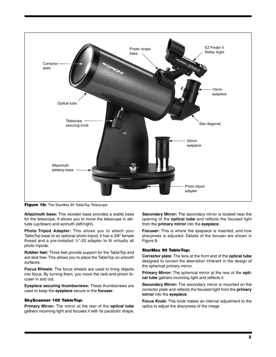 Orion 9549, 9541, 9909 instruction manual StarMax 90 TableTop Telescope 