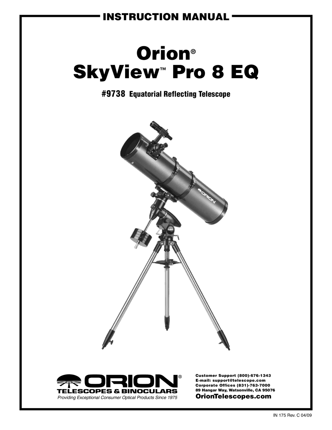 Orion 9738 instruction manual Orion SkyView Pro 8 EQ 