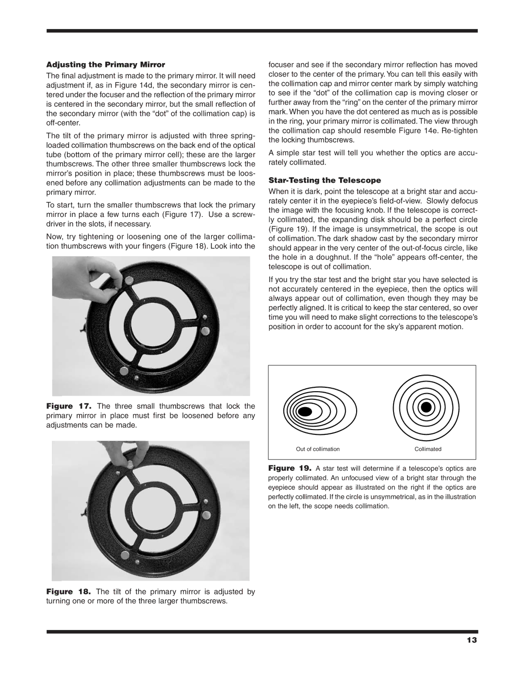 Orion 9738 instruction manual Adjusting the Primary Mirror, Star-Testing the Telescope 