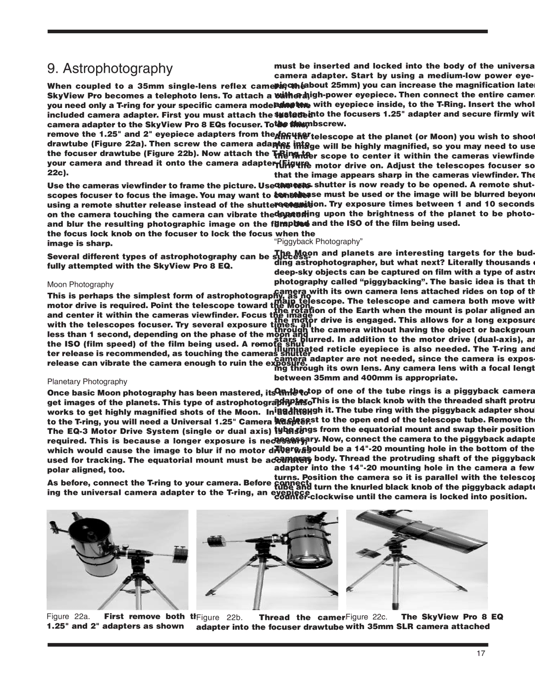 Orion 9738 instruction manual Astrophotography, Moon Photography, Planetary Photography, Piggyback Photography 