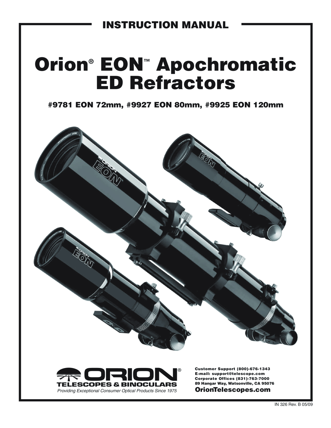 Orion instruction manual Orion EON Apochromatic ED Refractors, #9781 EON 72mm, #9927 EON 80mm, #9925 EON 120mm 