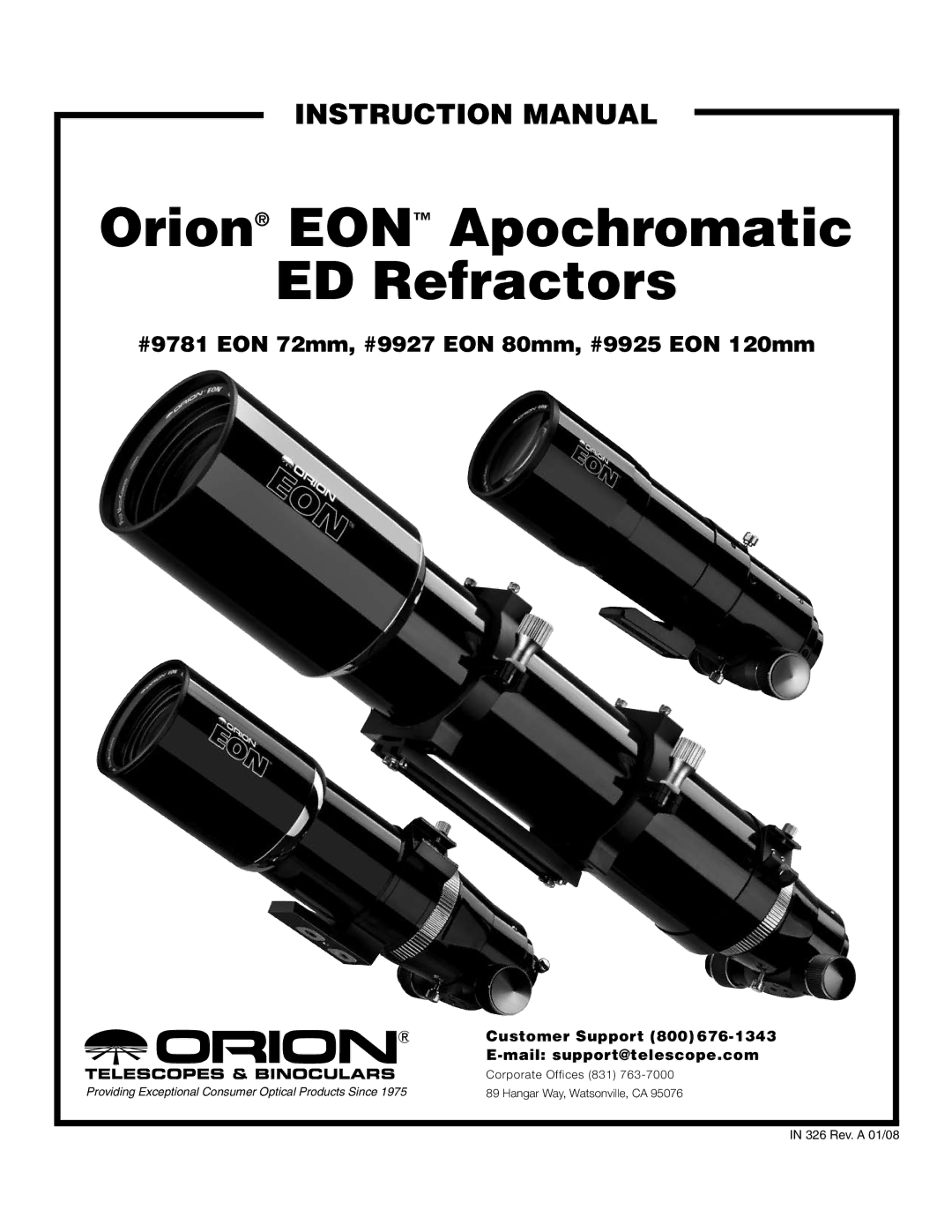 Orion #9781 EON 72MM instruction manual Orion EON Apochromatic ED Refractors 