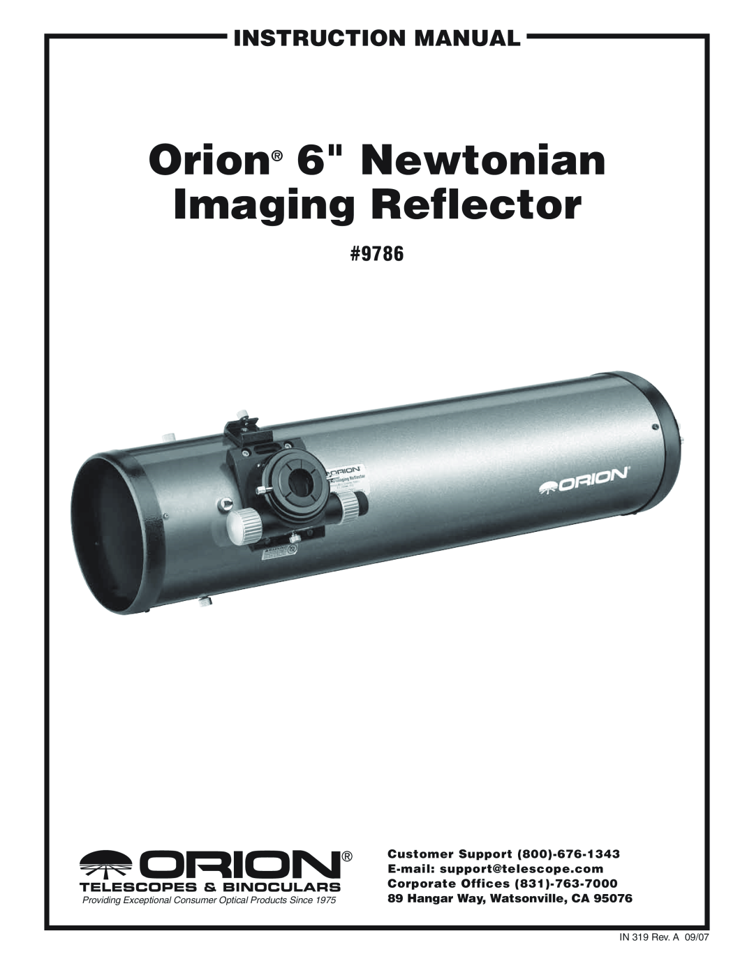 Orion instruction manual #9786, Customer Support 800‑676-1343, E-mail support@telescope.com 