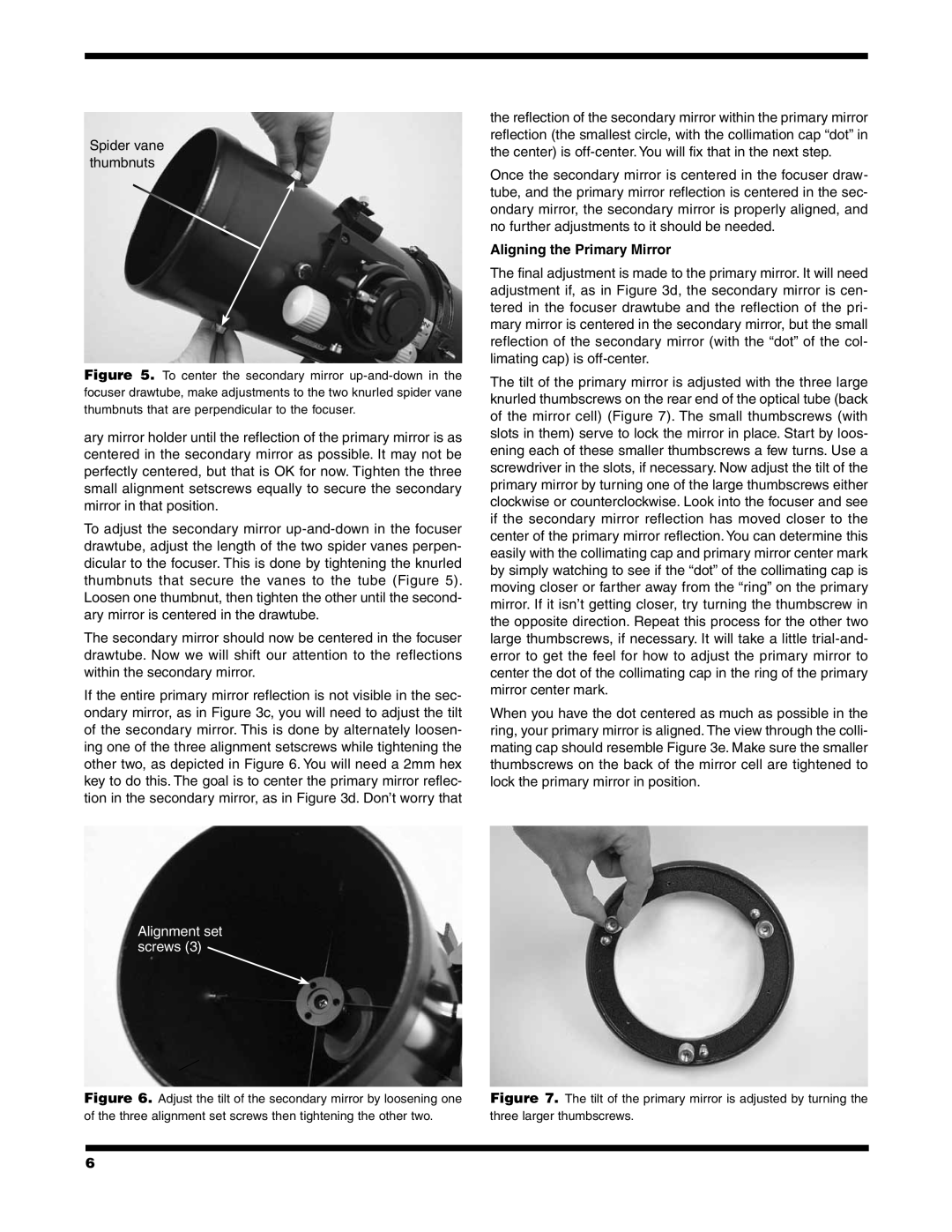Orion 9786 instruction manual Aligning the Primary Mirror, Alignment set screws 