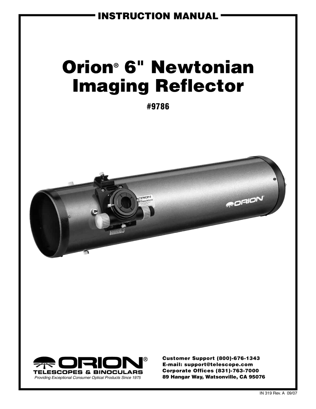 Orion instruction manual Orion 6 Newtonian Imaging Reflector, #9786 