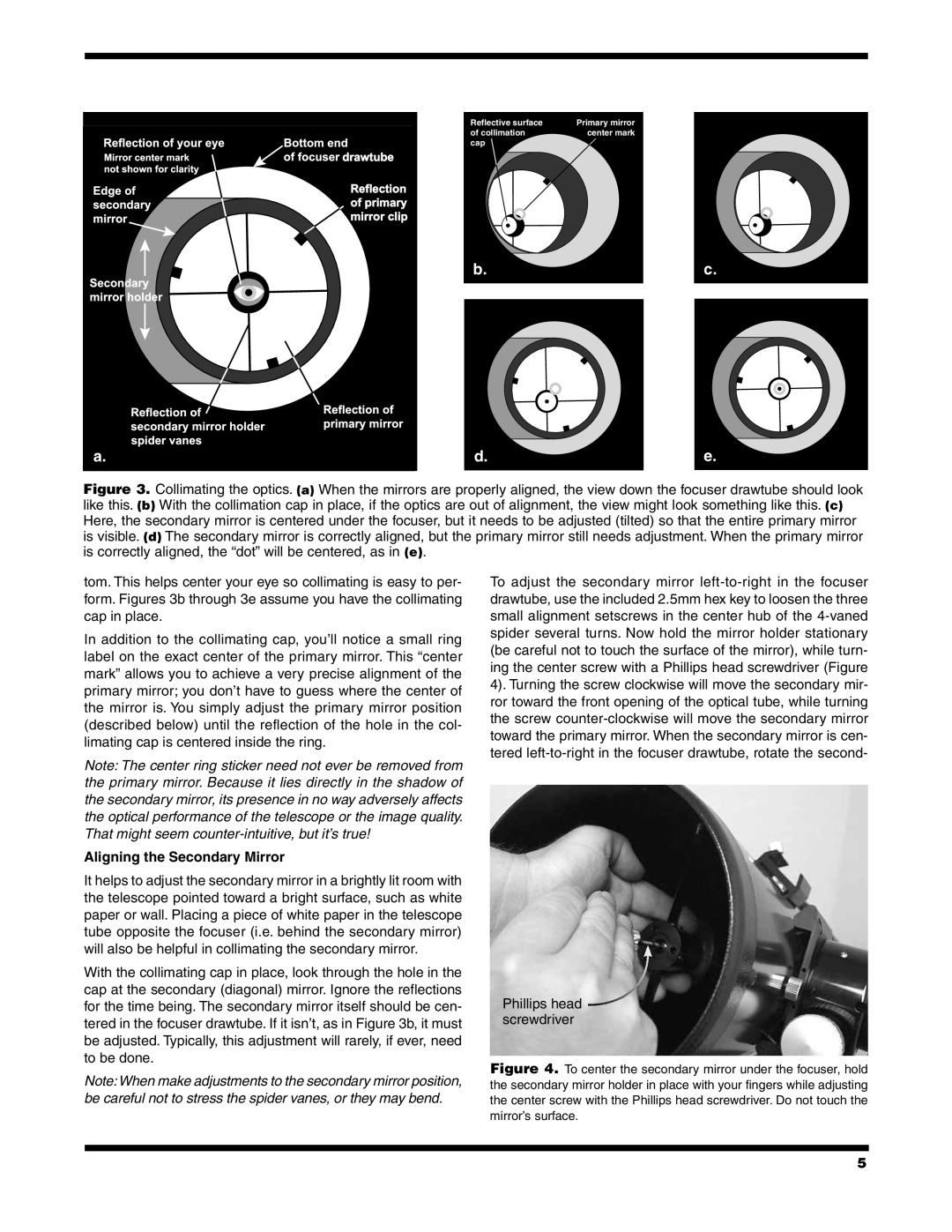 Orion 9786 instruction manual Aligning the Secondary Mirror 