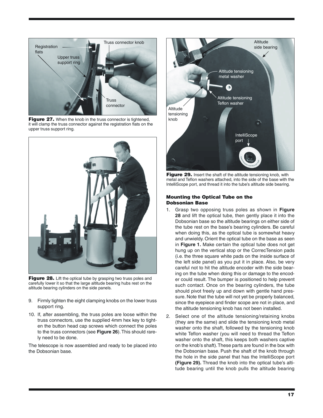 Orion 9791 instruction manual Mounting the Optical Tube on the Dobsonian Base 