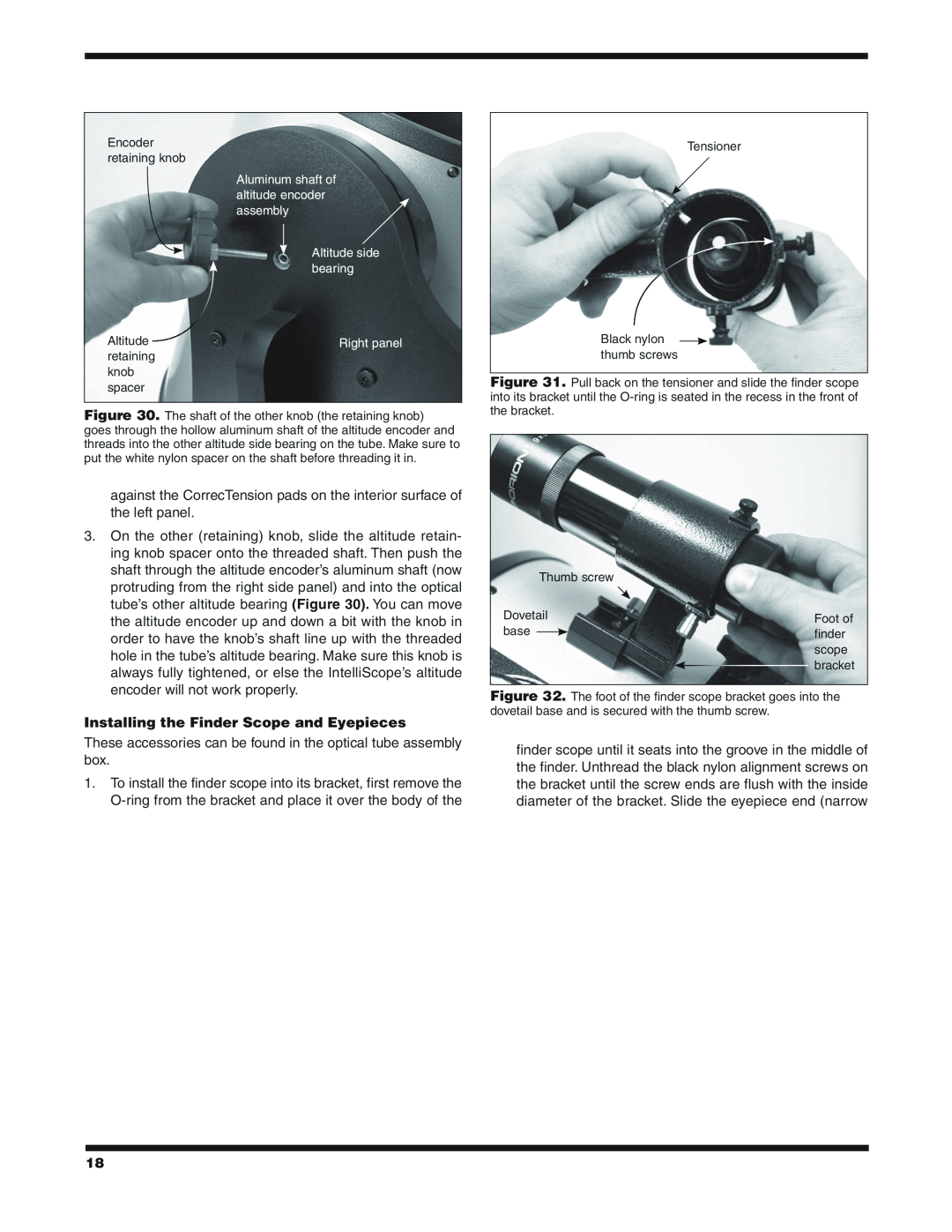 Orion 9791 instruction manual Installing the Finder Scope and Eyepieces 